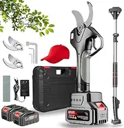 Cordless Pole Pruning Shears, 50mm Electric Pruning Shears with 2 X 4.5Ah Battery, 4.3-6.9 Ft Adjusted Retractable Pole, Digital Display, Long Reach Pruner Branch Scissors for Pruning, Gardening