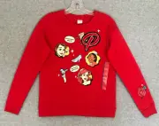 NEW! Disney 100 Princess Sweatshirt Girls XL Red Retro Reimagined Fleece Patch