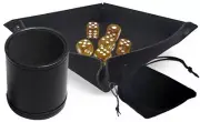 (6) Transparent Yellow Glitter Dice Rounded Corners w/Pouch + Rolling Tray + Cup
