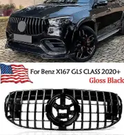 Gloss Black Front Grille W/ Camera For 2020-22 Mercedes Benz X167 GLS450 GLS580