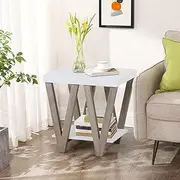 Familand Wooden End Table, Bedside Table with 2-tiers Open Storage Shelves, Night Stand with Adjustable Feet & W-shaped base, Nightstand Side Tables for Bedroom, Living room,Office, Small coffee table