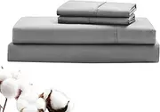 LINENOVA Luxury 100% Natural Cotton Bed Sheet Set - 40cm Deep Pocket Fitted Sheet & Flat Sheet & 1 Pillowcase - 3 Piece (Single Size,Charcoal)