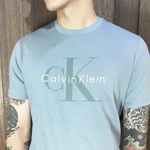 美國百分百【全新真品】Calvin Klein 短袖 棉質 T恤 CK 上衣 T-shirt logo 短T 灰藍 CR08