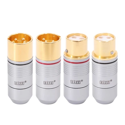 24K Gold Plated HIFI Audio Cable Plug Pure Copper XLR Connector Male Female