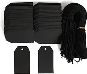200PCS Paper Gift Tags with Free 200PCS Black Cotton Strings,Blank hangtags for DIY Arts and Crafts Wedding Holiday Present(Black)