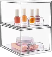 2 Pack Clear Stackable Storage Drawers,Makeup Organizer,4.4'' Tall Acrylic Bathroom Organizers,For Vanity, Undersink, Kitchen Cabinets, Pantry, Home Organization
