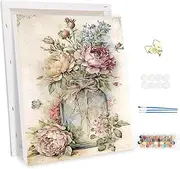 MEIYUDA Paint by Numbers Adults with Frame, Vintage Flower, Paint by Numbers, DIY Set with Brushes and Acrylic Paints, Hand Painted Oil Painting Canvas for Home Décor, 30 x 40 cm