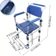 Portable Toilet Shower Seat Commode Wheelchair with Movable Armrests