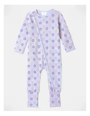 [Sprout] Essential Smiley Flower Ribbed Coverall in Lavender