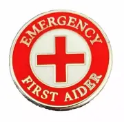 EMERGENCY FIRST AIDER ENAMEL PIN BADGE 1st AID HEALTH & SAFETY SCHOOLS GROUPS
