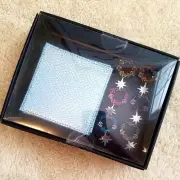 NWT BEBE Holographic Baby Blue Snakeskin Coasters and Atomic Star Glass Charms