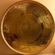 Handmade round plate brass copper / home decoration # 384