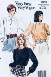 EASY Vogue Sewing Pattern 7839 | Misses Blouse in 3 Styles, Sizes 12 14 16 UNCUT