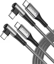 [Silkland] 240W Long USB C to USB C Cable(3M, 2Pack), Right Angle USB C Fast Charging Cable, Braided Type C Charger Cord for PD3.1, 100W, 60W, Compatible with iPhone 16/15, MacBook, Pixel, Samsung