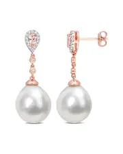 Rina Limor Rose Over Silver 0.76 ct. tw. Diamond & Gemstone 12-12.5mm Pearl Earrings