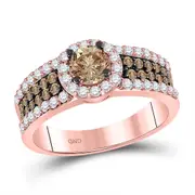 14k Rose Gold Round Brown Diamond Solitaire Bridal Engagement Ring 1-1/4 Cttw