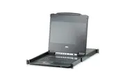 Aten Rackmount KVM Switch Single Rail 8 Port DVI USB w/ 17.3' LCD Display, 2x Custom KVM Cables, 1920x1200@60hz Display, LED Illumination