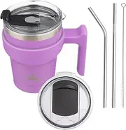 [Konokyo] 10oz Tumbler with Handle and 2 Straw 2 Lid, Insulated Water Bottle Stainless Steel Vacuum Cup Reusable Travel Mug,Lavender