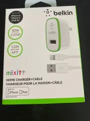 NEW! Belkin 1-Port Home Charger+Cable White Lightning 10Watt 1.2M 4FT MixIt