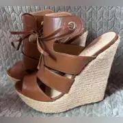 NWT SCHUTZ Ilione Platform Wedge Sandal- Tan Wood- Size 10
