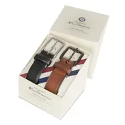 2pc Ben Sherman Men's Leather Pin Buckle Belt Gift Set Accessory Tan/Black