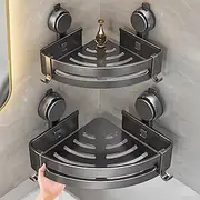 Bathroom Triangle Shelf Suction Cup Corner Rack, Gun Gray Wall Mounted Storage Organizer for Sink, Toilet, Shower or Vanity