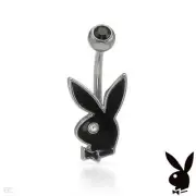 PLAYBOY Body Ring W/Genuine Crystal in Metallic Base metal,Black Enamel and StSl