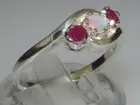 925 Sterling Silver Natural Opal & Ruby Womens Trilogy Ring - Sizes 4 to 12