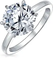 [Bling Jewelry] Personalize Classic Cubic Zirconia 3CT AAA CZ 6 Prong Setting Round Brilliant Cut Promise Solitaire Engagement Ring For Women .925 Sterling Silver Rose 14K Yellow Gold Plated Customizable