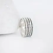 Solid 925 Sterling Silver Spinner Ring Hammered Design Meditation Fidget Band