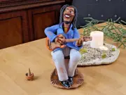 Bluesman Cone Incense Holder Guitar Player Figurine Home Decor © Midene Handmade