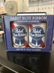 Pabst Blue Ribbon Beer Glasses Barware Set Of Two 5 & 1/4" Tall ( LOOK )