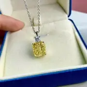 3 Ct Emerald Cut Simulated Yellow Citrine Pendant 14K White Gold Plated Silver