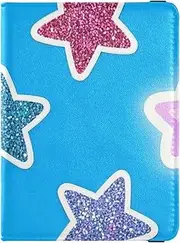 [Amooorous] Fake Glitter Cartoon Star Blue Leather decorative passport book holder Vaccine Case Protector Cover Badge ID Vaccine Card Holder Wallet Ultra Slim, Fake Glitter cartoon star blue, 1 size