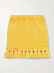 [Cap d’Antibes] Cap d'Antibes - Tasseled Eyelet-embellished Cotton-terry Mini Skirt - Yellow - large large Yellow