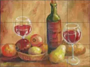 Wine & Fruit Tile Backsplash Joanne Margosian Art Ceramic Mural JM034