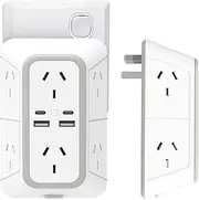 NEWSEE 6 AC Outlet Extender 2400W/10A Power Strip with 4 Fast Charging Ports (PD20W USB-C x2 + 15W USB-A x2) Surge Protector, Multi AU Plug Spaced Outlets Wall Adapter for Home, Office, Travel