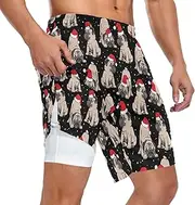[ZZXXB] Merry Xmas Bulldog Snow Athletic Shorts for Men with Pockets 2 in 1 Quick Dry Running Shorts S-3XL