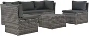 Outdoor 4 Piece Garden Lounge Set with Cushions, Weather-Resistant, Easy to Clean, Hard Wearing, Lightweight, Assembly Required, 180x63x66cm Poly Rattan Grey