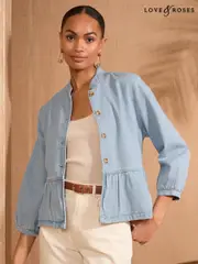 Love & Roses Light Wash Blue Light Weight Peplum Hem 100% Cotton Jacket (AU3649) | $102