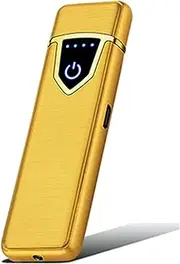 Electronic Lighter, Electric USB Lighter Windproof Rechargeable Slim Coil Lighter with Smart Fingerprint Sensor Double Side Ignition,Creative Power Indicator Flameless Boyfriends Gifts(Gold)