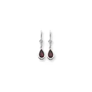 14k White Gold 8x5mm Pear Garnet Checker leverback Earrings