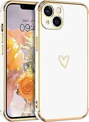 GUAGUA Case for iPhone 14 6.1", iPhone 14 Cases Cute Heart Pattern Soft TPU Plating Cover for Women Girl with Camera Protection & 4 Corners Shockproof Protection, Cases for iPhone 14, White