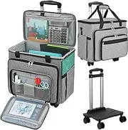 [FINESUN] Rolling Bag - Rolling Tote Bag - Rolling Teacher Bag - Rolling Craft Bag with Detachable Dolly Multifunctional Rolling Briefcase Wheeled Bag for Work, Teaching, Office, Craft, Grey