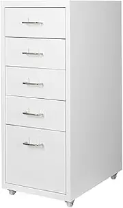 LEVEDE Mobile File Cabinets with 5 Drawers Chest Wood File Cabinet Rolling Storage Dresser with Wheels, Bedside Cabinet Organiser, for Living Room, Bedroom, Office(White)