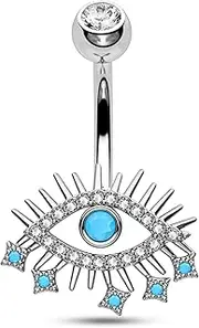 [COCHARM] 14G Belly Button Rings Evil Eye Belly Rings 316L Surgical Steel Navel Rings Gold Belly Piercing Jewelry for Women Men