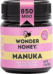 Wonder Honey Raw Manuka Honey New Zealand MGO850 (20+) Tested for 26 Markers, Traceable, Natural Soothing for Sore Throat, Cough - Aids Digestion - Triple Sealed for safety in a Protective Box (250g)