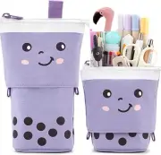 Cute Milktea Pen Pencil Telescopic Holder Stationery Case, Stand-up Transformer