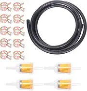 Swpeet 15Pcs 5/16 Inch ID Fuel Line Set, Including 2 Meter-6.5 Feet Length Black Fuel Line Hose with 4Pcs Fuel Filters and 10Pcs Hose Clamps for Small Engines like Tractors Mowing Machine Snow Machine