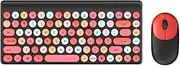 Retro Colorful Round Keycap Wireless Keyboard and Mouse Combos, 86 Keys, 2.4G, for PC Laptop Computer (Black)
